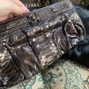 Zagliani Python Gunmetal Clutch